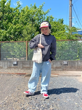 「no brand（ノーブランド）のアイテム（キャップ、レッド系）」を使った、鈴石 風さん（レディース・156cm）の春コーディネート