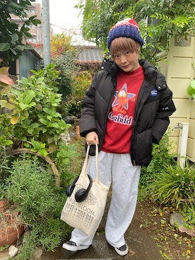 「アイテム（スウェットパンツ）」を使った、鈴石 風さん（レディース・156cm）の秋コーディネート