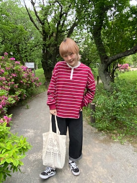 「FRUIT OF THE LOOM（フルーツオブザルーム）のアイテム」を使った、鈴石 風さん（レディース・156cm）の春コーディネート
