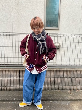 「アイテム（スタジャン）」を使った、鈴石 風さん（レディース・156cm）の冬コーディネート