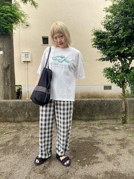 「FRUIT OF THE LOOM（フルーツオブザルーム）のアイテム」を使った、鈴石 風さん（レディース・156cm）の夏コーディネート