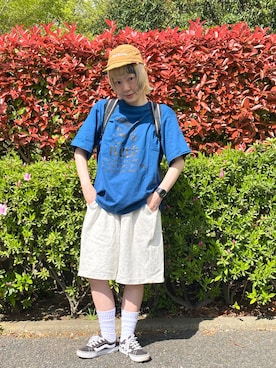 「FRUIT OF THE LOOM（フルーツオブザルーム）のアイテム」を使った、鈴石 風さん（レディース・156cm）の春コーディネート