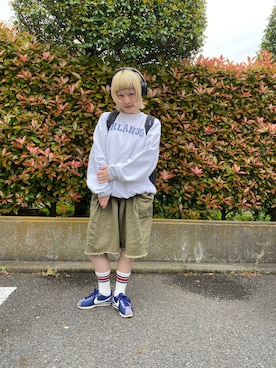「usedのアイテム（スウェット、ホワイト系）」を使った、鈴石 風さん（レディース・156cm）の春コーディネート