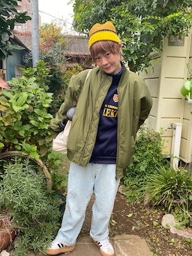 「アイテム（ニットキャップ/ビーニー）」を使った、鈴石 風さん（レディース・156cm）の秋コーディネート