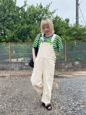 「no brand（ノーブランド）のアイテム（Tシャツ/カットソー、グリーン系）」を使った、鈴石 風さん（レディース・156cm）の夏コーディネート