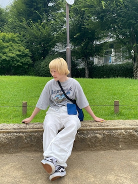 「bellakkooのアイテム（Tシャツ/カットソー、グレー系）」を使った、鈴石 風さん（レディース・156cm）の夏コーディネート