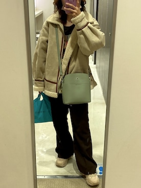 「tiptop（ティップトップ）のアイテム（ムートンコート）」を使った、SAYAさん（レディース・149cm）の冬コーディネート