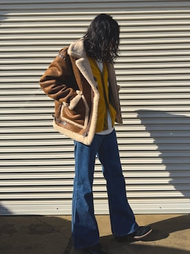 「アイテム（ムートンコート、ブラウン系）」を使った、sekineamekajiさん（メンズ・168cm）の冬コーディネート