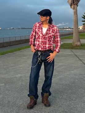 「アイテム（ハンチング/ベレー帽）」を使った、sekineamekajiさん（メンズ・168cm・20代）の冬コーディネート