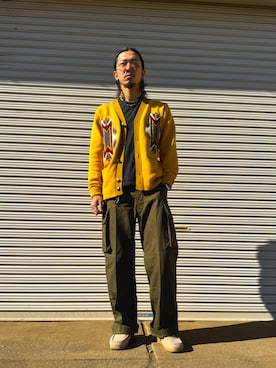 「アイテム（カーディガン/ボレロ）」を使った、sekineamekajiさん（メンズ・168cm）の秋コーディネート