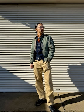 「アイテム（ミリタリージャケット）」を使った、sekineamekajiさん（メンズ・168cm）の冬コーディネート