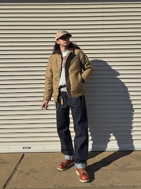 「HOUSTON（ヒューストン）のアイテム」を使った、sekineamekajiさん（メンズ・168cm）の冬コーディネート