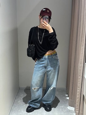 「LOWRYS FARM（ローリーズファーム）のＵＳＥＦＵＬシアープルオーバー　580950（Tシャツ/カットソー、ブラック系）」を使った、kahooo59さん（レディース・158cm）の夏コーディネート
