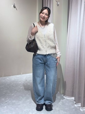 「LOWRYS FARM（ローリーズファーム）の【500mlペットボトル収納可】タックボストンＢＡＧ　1049023（ボストンバッグ、ブラウン系）」を使った、kahooo59さん（レディース・158cm）の夏コーディネート