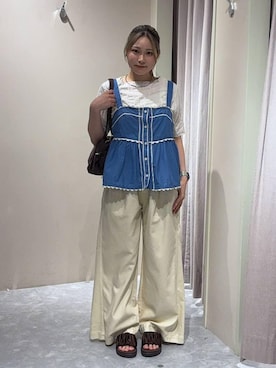 「LOWRYS FARM（ローリーズファーム）のステンレスフープチョーカー 127295（チョーカー、シルバー系）」を使った、kahooo59さん（レディース・158cm）の夏コーディネート