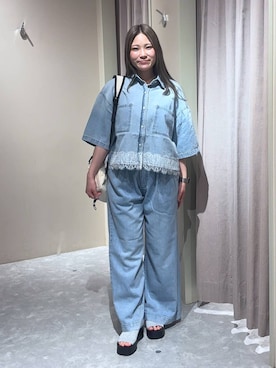 「LOWRYS FARM（ローリーズファーム）のイージーバギーデニム　601067（デニムパンツ、ブルー系）」を使った、kahooo59さん（レディース・158cm）の春コーディネート