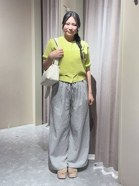 「LOWRYS FARM（ローリーズファーム）のカンドウフィットＫｎｉｔサンダル 637889（サンダル、ホワイト系）」を使った、kahooo59さん（レディース・158cm）の春コーディネート