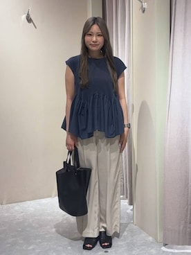 「LOWRYS FARM（ローリーズファーム）のドッキングペプラムノースリーブ　1032148（Tシャツ/カットソー、ブルー系）」を使った、kahooo59さん（レディース・158cm）の夏コーディネート