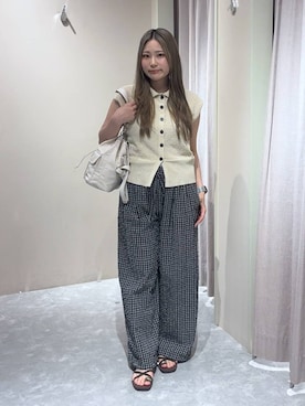 「LOWRYS FARM（ローリーズファーム）のメランジポロフレンチスリーブ　1045953（ベスト、ホワイト系）」を使った、kahooo59さん（レディース・158cm）の夏コーディネート