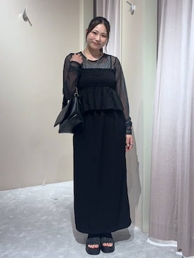 「LOWRYS FARM（ローリーズファーム）の【500mlペットボトル収納可】フラップショルダーＢＡＧ 1046881（ショルダーバッグ、ブラック系）」を使った、kahooo59さん（レディース・158cm）の夏コーディネート