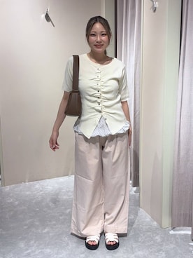 「LOWRYS FARM（ローリーズファーム）のイージーバギーデニム　601067（デニムパンツ、ピンク系）」を使った、kahooo59さん（レディース・158cm）の春コーディネート