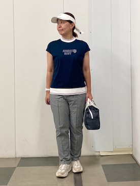 「アイテム（サンバイザー）」を使った、村田　恵さん（レディース・160cm）の夏コーディネート