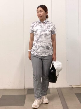 「adabat（アダバット）の【新レーベル ADABAT NAVY】サンデーズカートバッグ（ハンドバッグ、ブルー系）」を使った、村田　恵さん（レディース・160cm）の夏コーディネート