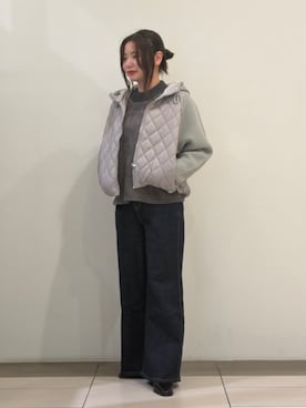 「WALDO（ウォルド）の袖リブ切替えプルオーバー（T恤、グレー系）」を使った、WALDOさん（レディース・172cm）の秋コーディネート