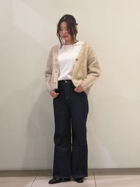 「WALDO（ウォルド）の起毛ブークレーカーディガン（針織衫/披肩、ベージュ系）」を使った、WALDOさん（レディース・172cm）の秋コーディネート