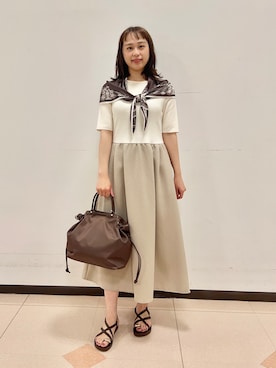 「UNTITLED（アンタイトル）の【一枚でサマ見え】ニットドッキングジャガードワンピース（ワンピース、ホワイト系）」を使った、rioさん（レディース）の春コーディネート
