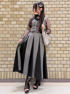 「axes femme（アクシーズファム）のＷリボンシアーインナー（Tシャツ/カットソー、ブラック系）」を使った、みっちゃんさん（レディース・155cm）の春コーディネート