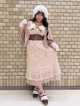 「myu:loret（ミュウロレット）のスエードライクベルト（ベルト、ブラウン系）」を使った、みっちゃんさん（レディース・155cm）の夏コーディネート