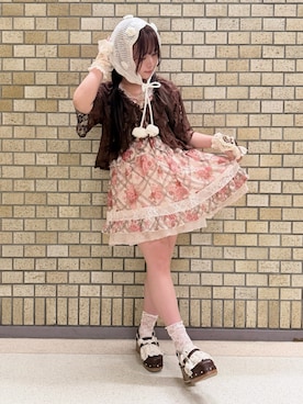 「axes femme（アクシーズファム）のおはなニットバブーシュカ（その他雑貨、ホワイト系）」を使った、みっちゃんさん（レディース・155cm）の夏コーディネート