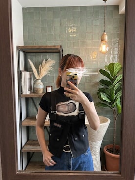「musubore（ムスボレ）のpleated print tops / プリーツプリントトップス（Tシャツ/カットソー、ブラック系）」を使った、mimimimimi823さん（レディース・158cm）の夏コーディネート