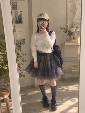 「ASICS（アシックス）のJOG 100T / ジョグ 100ティー / ウィメンズ（スニーカー、ブラック系）」を使った、mimimimimi823さん（レディース・158cm）の秋コーディネート