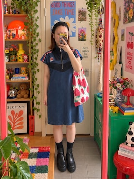 「marimekko（マリメッコ）のアイテム（トートバッグ、レッド系）」を使った、mimimimimi823さん（レディース・158cm）の秋コーディネート