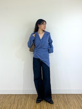 「russet（ラシット）の《ウール/カシミヤ》タートルネックニットカーディガン（カーディガン/ボレロ、ブルー系）」を使った、ka97naさん（レディース・164cm）の秋コーディネート