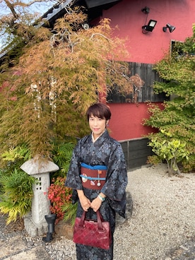 「大島紬のアイテム（その他、ブラック系）」を使った、cream1010さん（レディース・149cm）の夏コーディネート