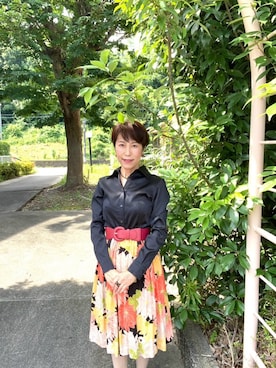 「着物リメイクのアイテム（スカート、オレンジ系）」を使った、cream1010さん（レディース・149cm）の夏コーディネート