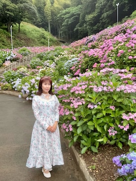 「しまむら（シマムラ）のアイテム（ワンピース、ホワイト系）」を使った、cream1010さん（レディース・149cm）の夏コーディネート