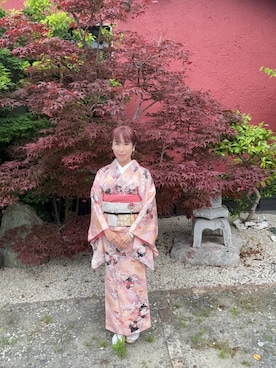 「古着のアイテム（着物、ピンク系）」を使った、cream1010さん（レディース・149cm）の夏コーディネート