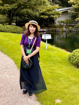 「UNIQLO（ユニクロ）のアイテム（Tシャツ/カットソー、パープル系）」を使った、cream1010さん（レディース・149cm）の夏コーディネート