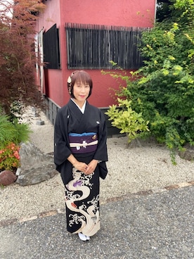 「古着のアイテム（着物、ブラック系）」を使った、cream1010さん（レディース・149cm）の夏コーディネート