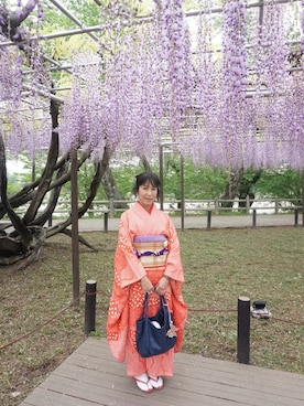 「有松絞りのアイテム（着物、ピンク系）」を使った、cream1010さん（レディース・149cm）の夏コーディネート