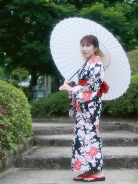 「不明のアイテム（浴衣、レッド系）」を使った、cream1010さん（レディース・149cm）の夏コーディネート