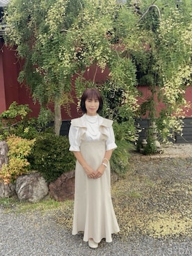 「古着のアイテム（ジャンパースカート、ベージュ系）」を使った、cream1010さん（レディース・149cm）の夏コーディネート