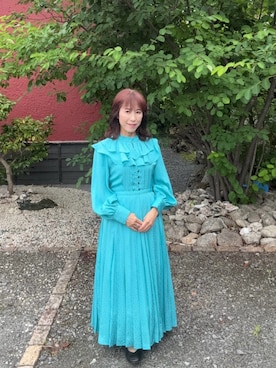 「古着のアイテム（ワンピース、ブルー系）」を使った、cream1010さん（レディース・149cm）の夏コーディネート