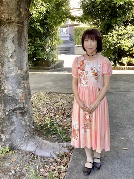 「着物リメイクのアイテム（ワンピース、ピンク系）」を使った、cream1010さん（レディース・149cm）の夏コーディネート