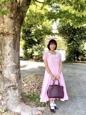 「しまむら（シマムラ）のアイテム（ワンピース、ピンク系）」を使った、cream1010さん（レディース・149cm）の夏コーディネート