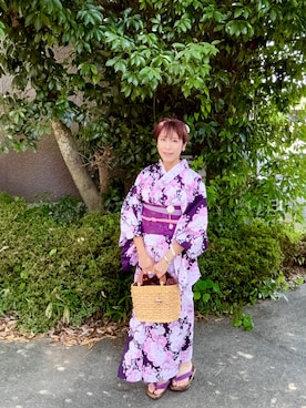 「不明のアイテム（浴衣、ピンク系）」を使った、cream1010さん（レディース・149cm）の夏コーディネート
